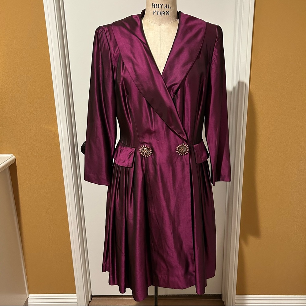 Vintage Mignon New York Berry Satin Rhinestone Evening Dress size 10